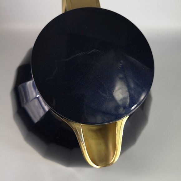 Vintage Insulated Coffee  Carafe Thermal Glass Flask Metallic Blue & Gold Retro - Picture 8 of 16